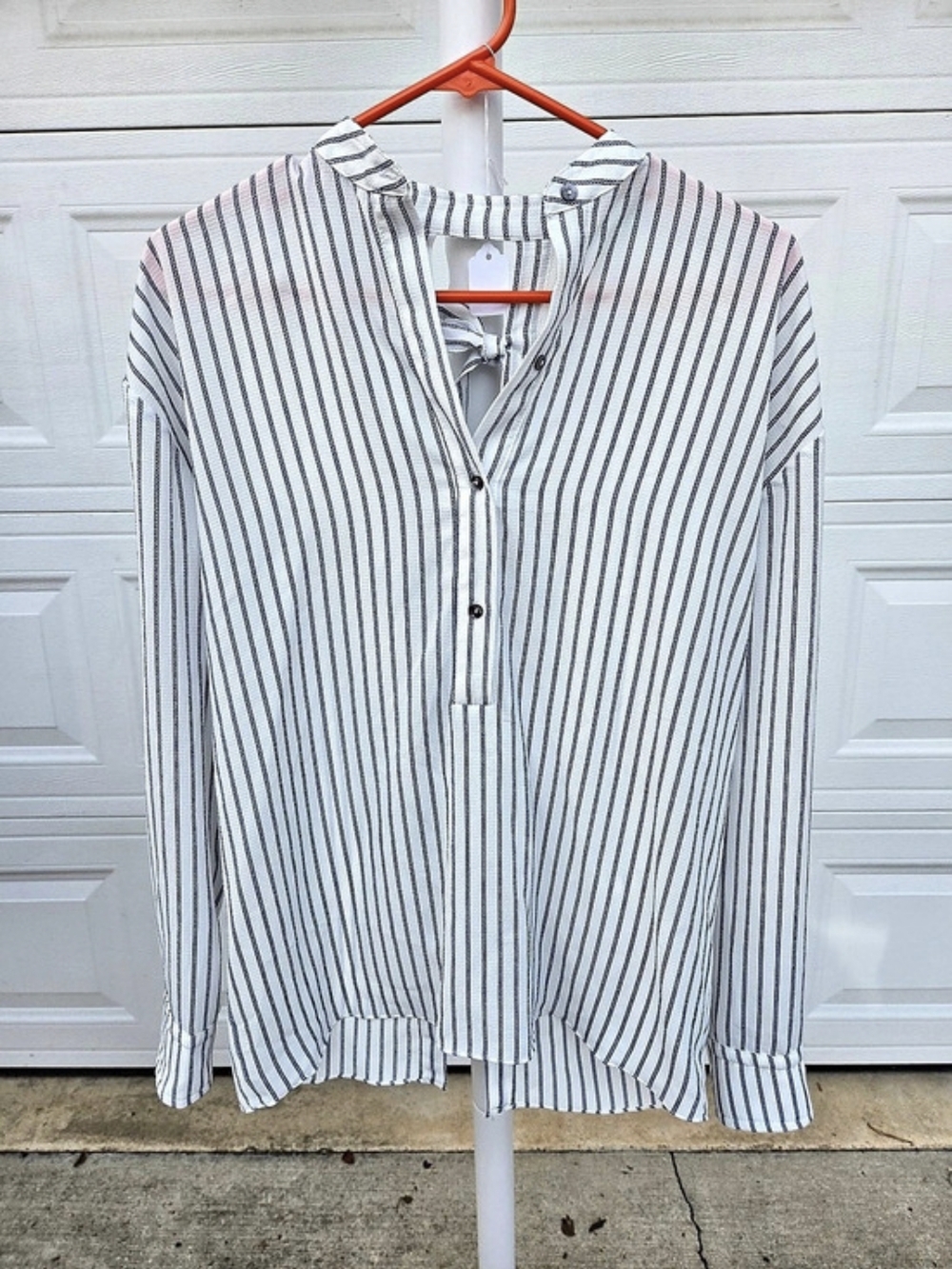 Karlie Small Striped Button Front Top in White & Blue Top